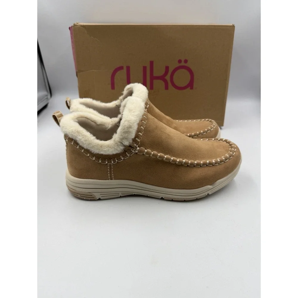 Ryka Arrow Cozy Lined Slip On Boots Honey Brown Water Repellent Wide 6.5W NIB